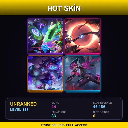 LAN | Spirit Blossom Tristana | PROJECT: Irelia | Arcade Riven | Cosmic Dusk Xayah | 44 Skin | 83 Champ | Lv358