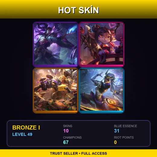 LAN | Spirit Blossom Thresh | Firecracker Tristana | Twitch Shadowfoot | Inkshadow Nilah | 10 Skin | 67 Champ | Bronze I | Lv49