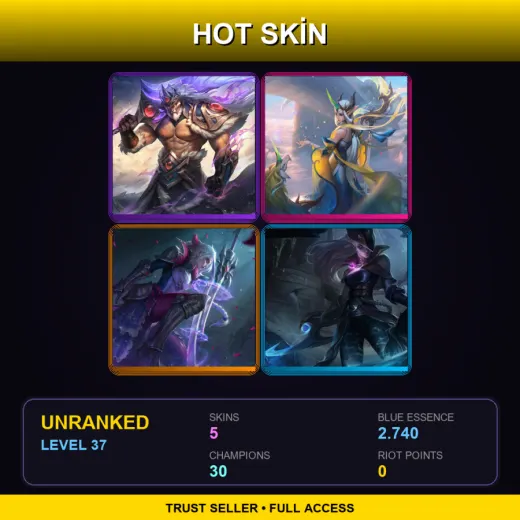 EUW | Victorious Tryndamere | Immortal Journey Soraka | Battle Queen Diana | Dark Waters Diana | 5 Skin | 30 Champ | Lv37