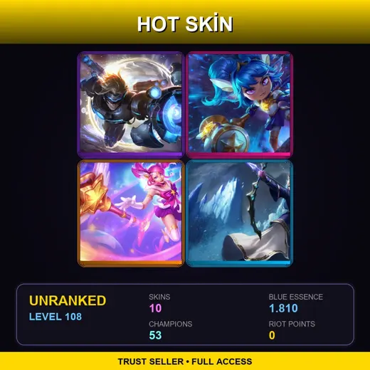 LAN | Star Guardian Poppy | Pulsefire Ezreal | Star Guardian Lux | Queen Ashe | 10 Skin | 53 Champ | Lv108 — Queen Ashe