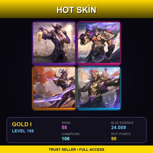 LAN | Victorious Twisted Fate | Victorious Tryndamere | Victorious Master Yi | Victorious Draven | 55 Skin | 106 Champ | Gold I | Lv188
