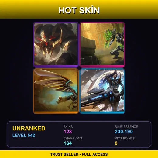 TR | Conqueror Alistar | Hextech Singed | Hextech Anivia | High Noon Twisted Fate | 128 Skin | 164 Champ | Lv542
