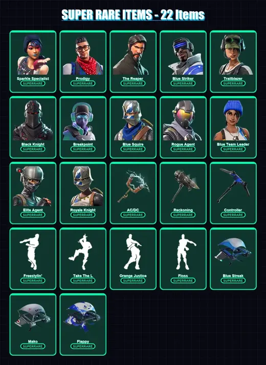 [PC/XBOX] | Sparkle Specialist | Prodigy | The Reaper | Blue Striker | Trailblazer | 80 skin | 67 pickaxe | 83 emote | 67 glider | Lv1112