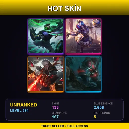 SG | Conqueror Jax | Victorious Orianna | Conqueror Varus | Conqueror Nautilus | 133 Skin | 167 Champ | Lv394 — Resistance Singed