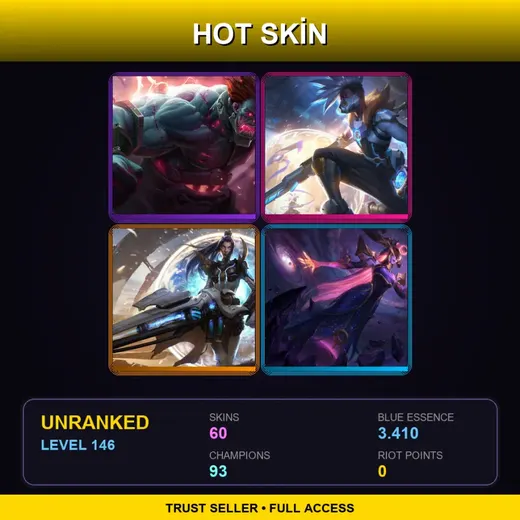 LAN | Hextech Sion | Battle Academia Ezreal | Battle Academia Wukong | Dark Cosmic Lissandra | 60 Skin | 93 Champ | Lv146