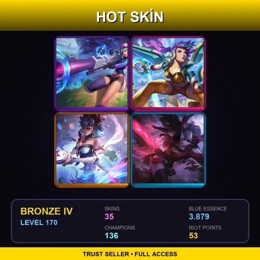LAS | Arcade Caitlyn | Arcade Kai'Sa | Spirit Blossom Evelynn | Blood Moon Sivir | 35 Skin | 136 Champ | Bronze IV | Lv170
