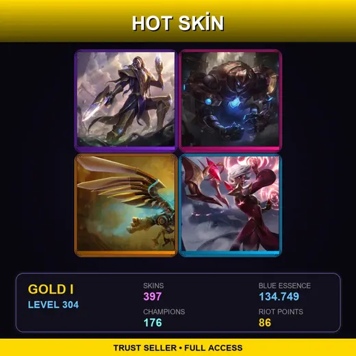 LAS | Victorious Lucian | Hextech Galio | Hextech Anivia | Conqueror Karma | 397 Skin | 176 Champ | Gold I | Lv304