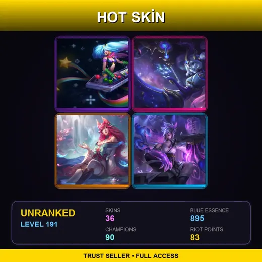 LAN | Spirit Blossom Ahri | Cosmic Destiny Nami | Spirit Blossom Riven | High Noon Ashe | 36 Skin | 90 Champ | Lv191