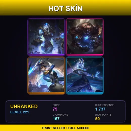 LAN | Hextech Galio | Battle Academia Garen | Pulsefire Fiora | Cosmic Queen Ashe | 75 Skin | 167 Champ | Lv221