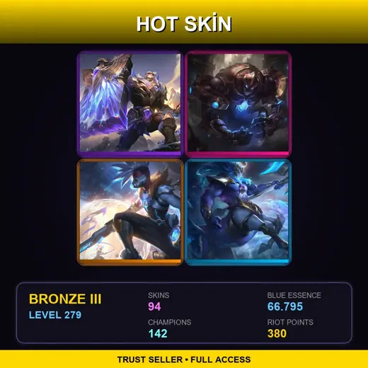 LAS | Victorious Braum | Hextech Galio | High Noon Mordekaiser | High Noon Twisted Fate | 94 Skin | 142 Champ | Bronze III | Lv279