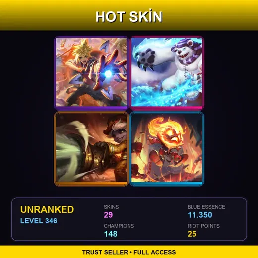 LAN | Battle Academia Ezreal | Frostfire Annie | Firefighter Tristana | Infernal Amumu | 29 Skin | 148 Champ | Lv346