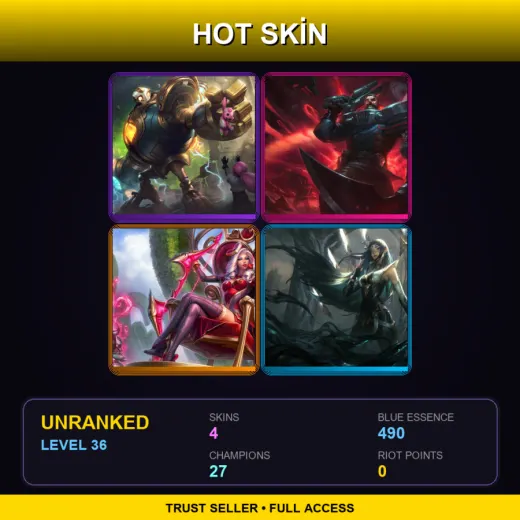 TR | Victorious Blitzcrank | Dreadnova Gangplank | Heartseeker Ashe | Sentinel Irelia | 4 Skin | 27 Champ | Lv36 — Heartseeker Ashe