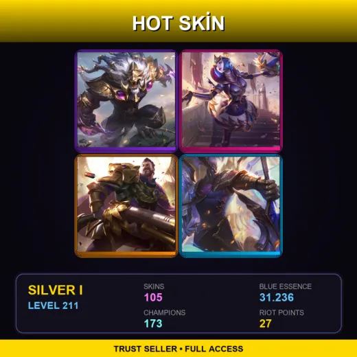 SG | Victorious Rengar | Victorious Orianna | Victorious Graves | Victorious Aatrox | 105 Skin | 173 Champ | Silver I | Lv211