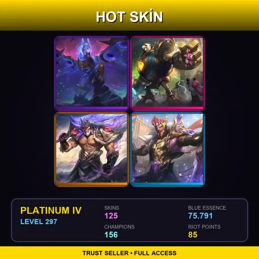 LAS | Cosmic Flight Anivia | Victorious Blitzcrank | Victorious Tryndamere | Victorious Draven | 125 Skin | 156 Champ | Platinum IV | Lv297 — Omega Squad Teemo