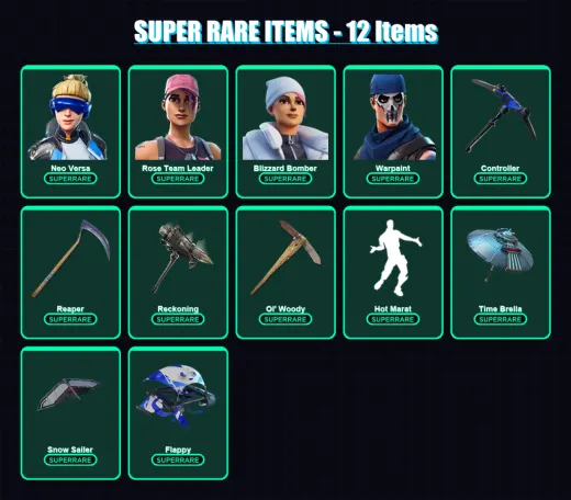 [PC] | Neo Versa | Rose Team Leader | Blizzard Bomber | Warpaint | Vendetta | 146 skin | 149 pickaxe | 149 emote | 128 glider | Lv1976