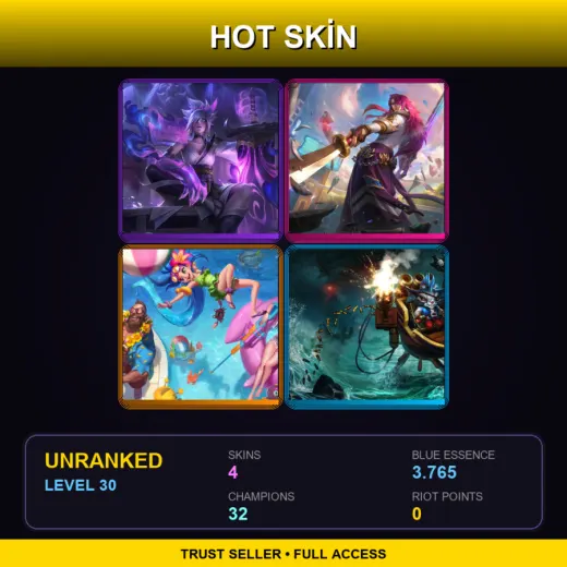 LAS | Spirit Blossom Riven | Battle Academia Yone | Pool Party Caitlyn | Bilgerat Rumble | 4 Skin | 32 Champ | Lv30 — Bilgerat Rumble