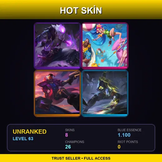 LAS | Eternal Dragon Brand | Pool Party Caitlyn | Demacia Vice Lucian | PsyOps Zed | 8 Skin | 26 Champ | Lv63 — Bullet Angel Kai Sa
