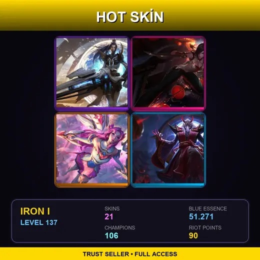 LAN | Star Guardian Kai'Sa | Blood Moon Zilean | High Noon Irelia | Pulsefire Caitlyn | 21 Skin | 106 Champ | Iron I | Lv137