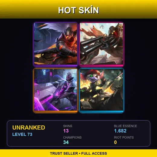 VN | PROJECT: Yasuo | High Noon Jhin | PROJECT: Senna | Omega Squad Tristana | 13 Skin | 34 Champ | Lv73
