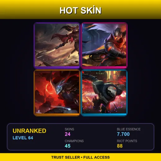 OCE | High Noon Yasuo | PROJECT: Yasuo | Blood Moon Yasuo | PROJECT: Zed | 24 Skin | 45 Champ | Lv64