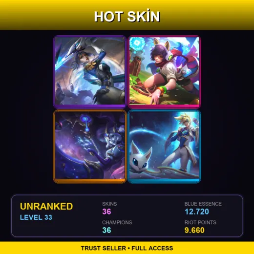 TR | Pulsefire Fiora | Arcade Ahri | Cosmic Destiny Nami | Star Guardian Ezreal | 36 Skin | 36 Champ | Lv33