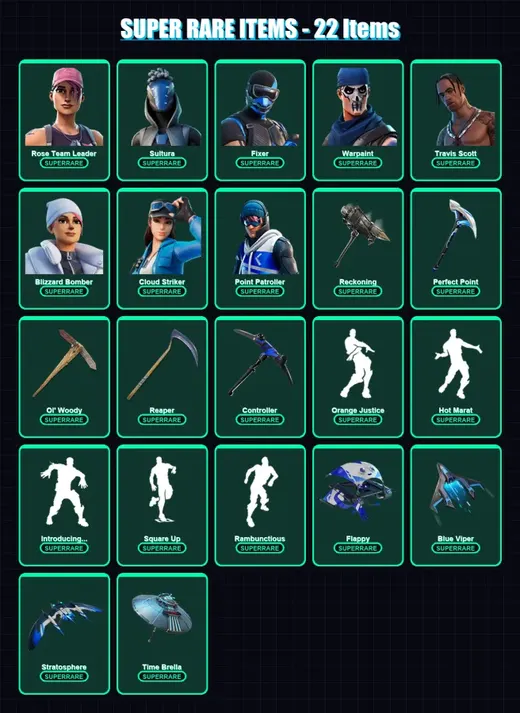 [PC/XBOX] | Rose Team Leader | Sultura | Fixer | Warpaint | Travis Scott | 224 skin | 273 pickaxe | 223 emote | 214 glider | Lv3910
