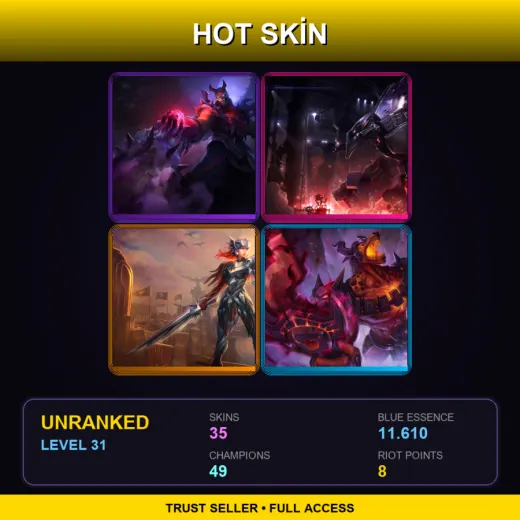 NA | Blood Moon Shen | Mecha Malphite | Iron Solari Leona | Infernal Nasus | 35 Skin | 49 Champ | Lv31