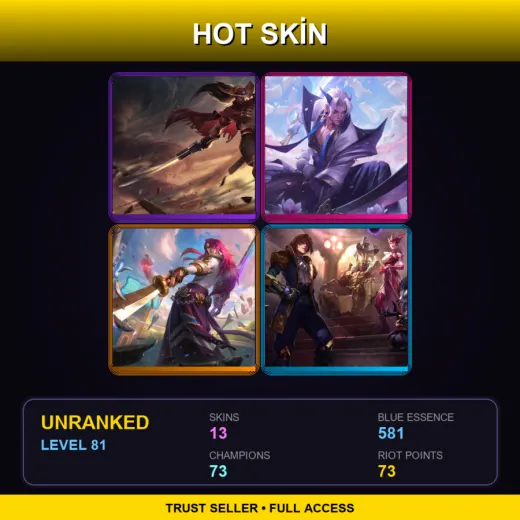 EUNE | High Noon Yasuo | Spirit Blossom Yone | Battle Academia Yone | King of Clubs Mordekaiser | 13 Skin | 73 Champ | Lv81