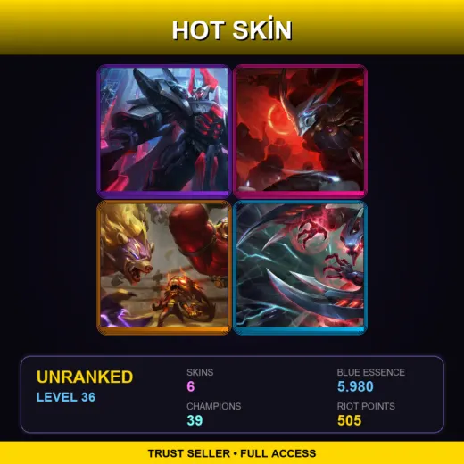 EUW | PROJECT: Mordekaiser | Blood Moon Yasuo | El Macho Mundo | Eternum Nocturne | 6 Skin | 39 Champ | Lv36