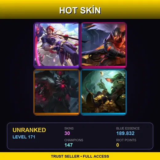 SG | Battle Academia Kayn | PROJECT: Yasuo | Old God Mordekaiser | Kingpin Twitch | 30 Skin | 147 Champ | Lv171