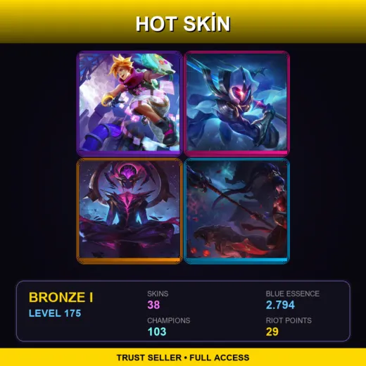 BR | Arcade Ezreal | Cosmic Blade Master Yi | Dark Star Karma | Warring Kingdoms Nidalee | 38 Skin | 103 Champ | Bronze I | Lv175