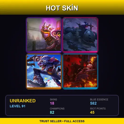 LAS | Superb Villain Veigar | Demolisher Nunu & Willump | Whistler Village Twitch | Little Devil Teemo | 18 Skin | 82 Champ | Lv91