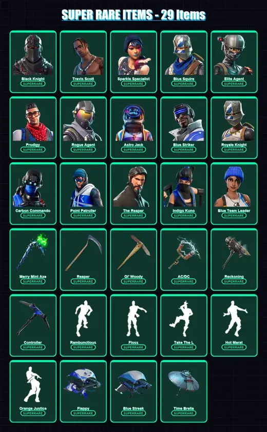 [PC/XBOX] | Black Knight | Travis Scott | Sparkle Specialist | Blue Squire | Elite Agent | 487 skin | 396 pickaxe | 301 emote | 250 glider | Lv4521