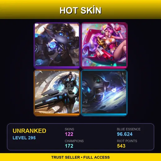 SG | Hextech Poppy | Spirit Blossom Evelynn | Battle Academia Leona | Battle Academia Katarina | 122 Skin | 172 Champ | Lv295 — Pool Party Braum