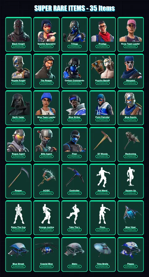 [PC] | Black Knight | Sparkle Specialist | Trilogy | Prodigy | Rose Team Leader | 346 skin | 395 pickaxe | 290 emote | 285 glider | Lv6071