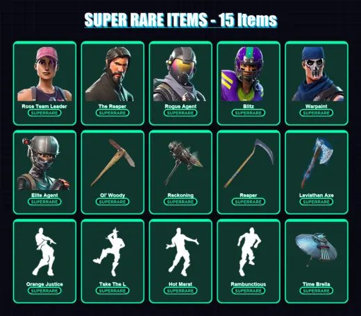 [PC/PSN] | Rose Team Leader | The Reaper | Rogue Agent | Blitz | Warpaint | 163 skin | 151 pickaxe | 174 emote | 148 glider | Lv1802