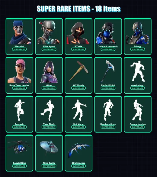 [PS4/PS5/XBOX/PC] | Warpaint | Elite Agent | IKONIK | Carbon Commando | Trilogy | 50 skin | 74 pickaxe | 79 emote | 70 glider | Lv1029
