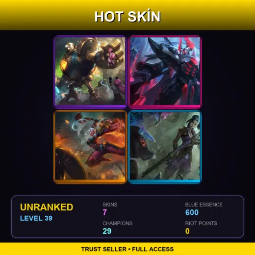 BR | Victorious Blitzcrank | PROJECT: Mordekaiser | Dragonblade Riven | Arcane Enforcer Caitlyn | 7 Skin | 29 Champ | Lv39