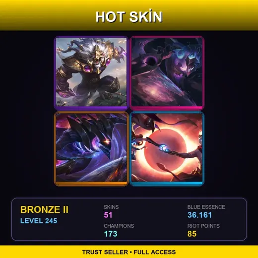 LAN | Victorious Rengar | Dark Star Shaco | Dark Star Kha'Zix | Cosmic Dawn Rakan | 51 Skin | 173 Champ | Bronze II | Lv245