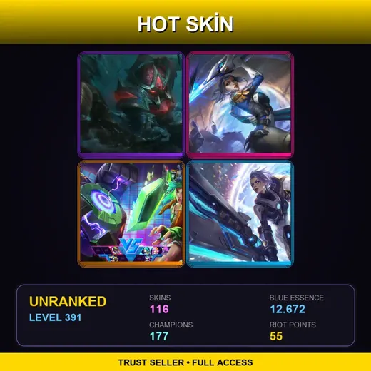 LAN | Conqueror Nautilus | Star Guardian Miss Fortune | Battle Academia Katarina | Dark Cosmic Lissandra | 116 Skin | 177 Champ | Lv391 — Empyrean Jax