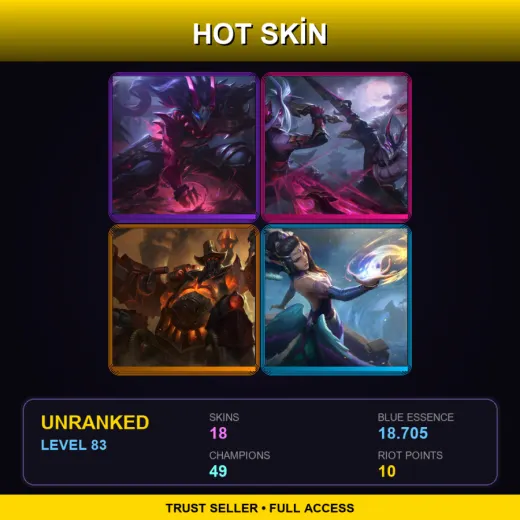 RU | Blood Moon Tryndamere | Blood Moon Master Yi | High Noon Urgot | Majestic Empress Morgana | 18 Skin | 49 Champ | Lv83