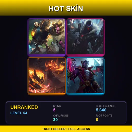 EUW | Victorious Blitzcrank | PROJECT: Jhin | Infernal Karthus | Count Kassadin | 5 Skin | 30 Champ | Lv54