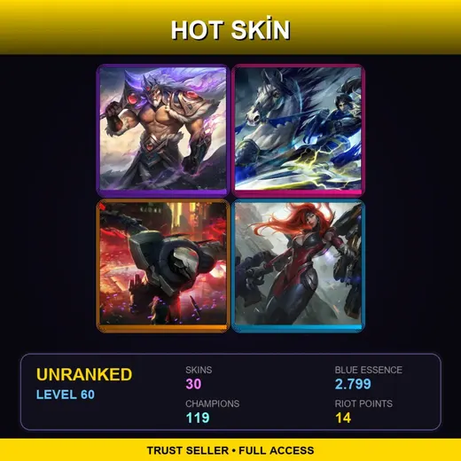 EUW | Victorious Tryndamere | PROJECT: Zed | Warring Kingdoms Xin Zhao | Gun Goddess Miss Fortune | 30 Skin | 119 Champ | Lv60