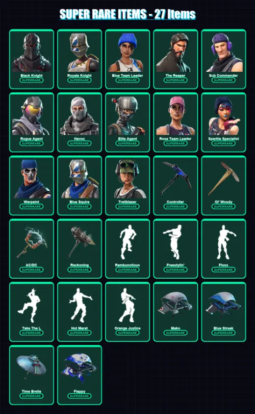 [PS4/PS5/PC] | Black Knight | Royale Knight | Blue Team Leader | The Reaper | Sub Commander | 168 skin | 176 pickaxe | 168 emote | 157 glider | Lv23