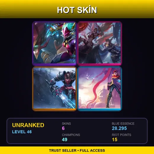 LAN | Super Galaxy Shyvana | Battleborn Kayle | Dreadknight Garen | Imperial Lux | 6 Skin | 49 Champ | Lv46