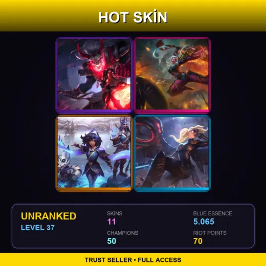 LAN | Blood Moon Thresh | Dragonblade Riven | SSG Jarvan IV | Riot Kayle | 11 Skin | 50 Champ | Lv37