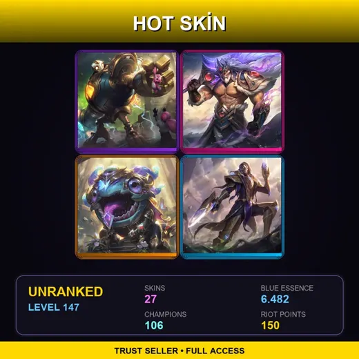 LAS | Victorious Blitzcrank | Victorious Tryndamere | Victorious Kog'Maw | Victorious Lucian | 27 Skin | 106 Champ | Lv147