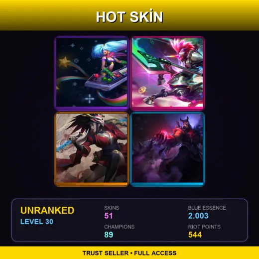EUW | Arcade Sona | Arcade Hecarim | Blood Moon Akali | Blood Moon Shen | 51 Skin | 89 Champ | Lv30