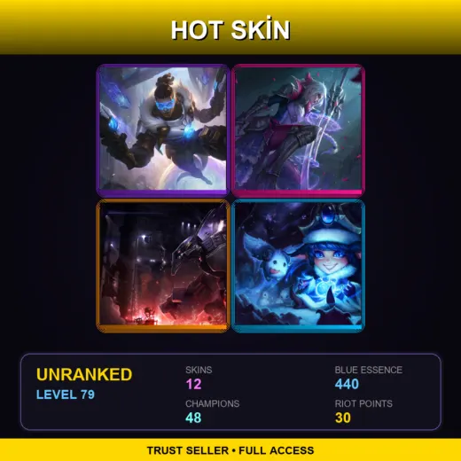 NA | Pulsefire Lucian | Battle Queen Diana | Mecha Malphite | Winter Wonder Lulu | 12 Skin | 48 Champ | Lv79