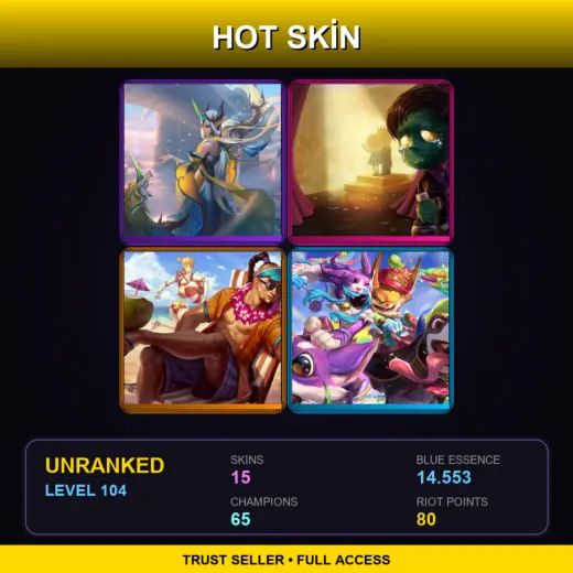 BR | Immortal Journey Soraka | Almost-Prom King Amumu | Pool Party Lee Sin | Kibble-Head Kled | 15 Skin | 65 Champ | Lv104